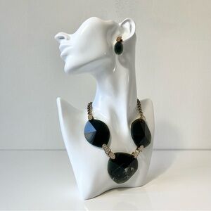 Jade, Gold & Rhinestone Necklace & Earrings Set
